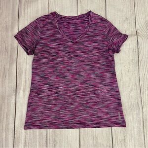 REEBOK Women's V Neck Athletic Fitness Shirt Purple Pink Black Size Large